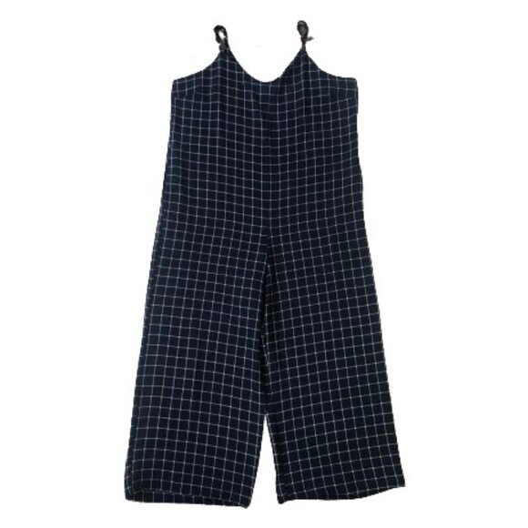 Anthropologie Monteau window pane plaid wide leg navy and white jumpsuit - Picture 7 of 15